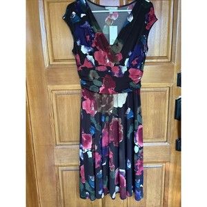 NWT G H Bass & Co Dark Floral Dress Womens Sz 8 New Sleeveless Stretch